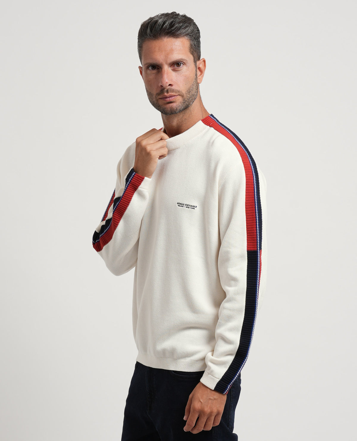 Pullover girocollo AX con bande laterali 
