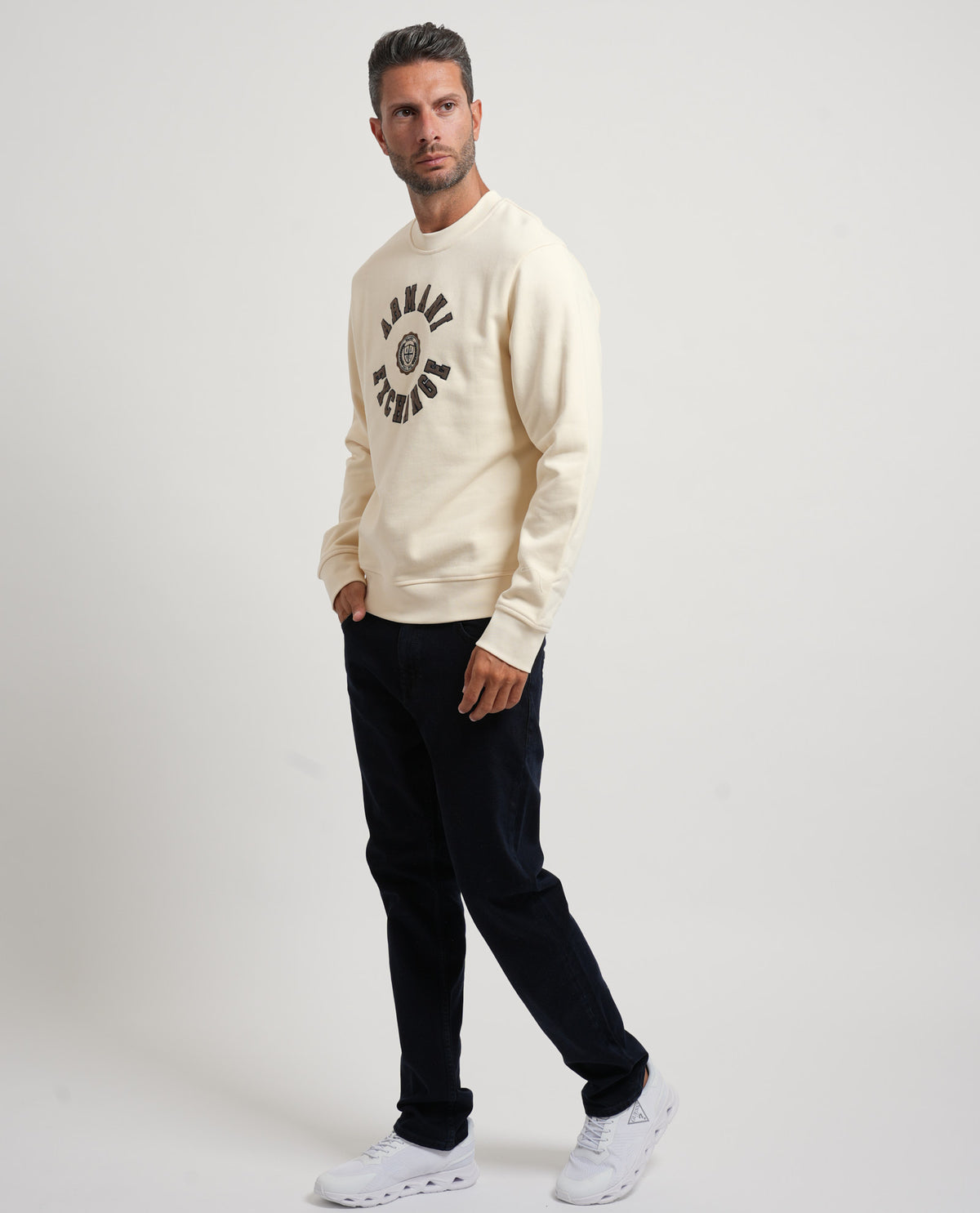 Felpa girocollo Armani Exchange con logo e bordi a costine 