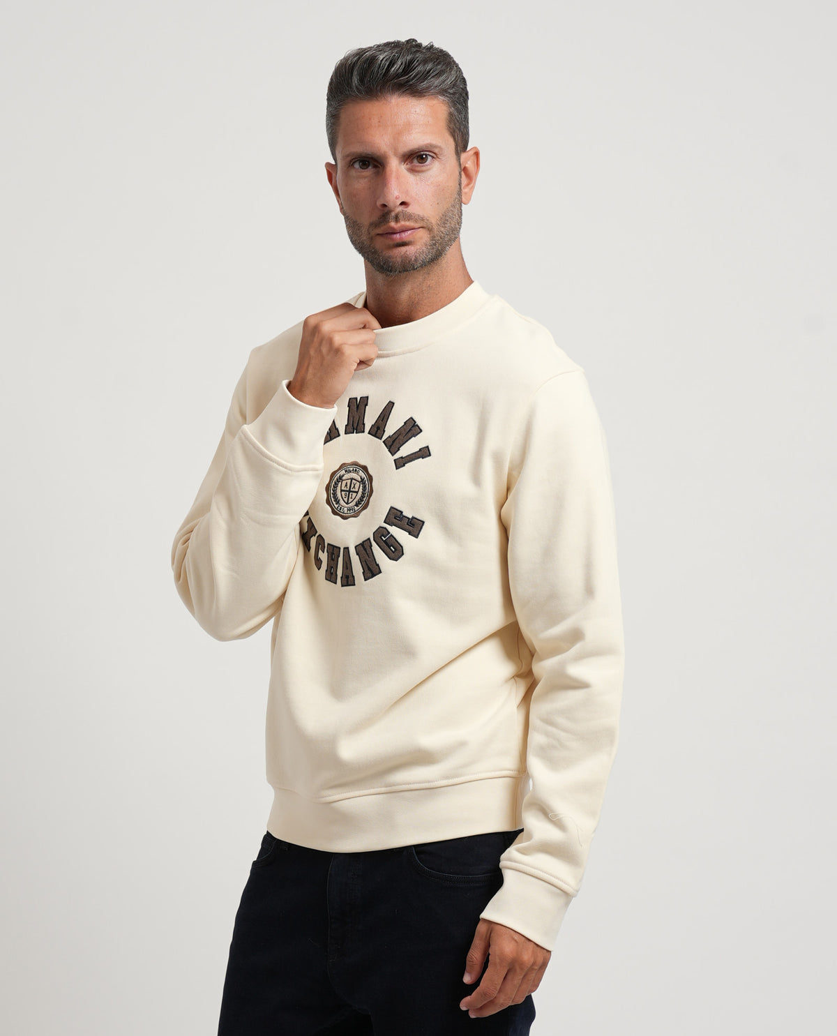 Felpa girocollo Armani Exchange con logo e bordi a costine 