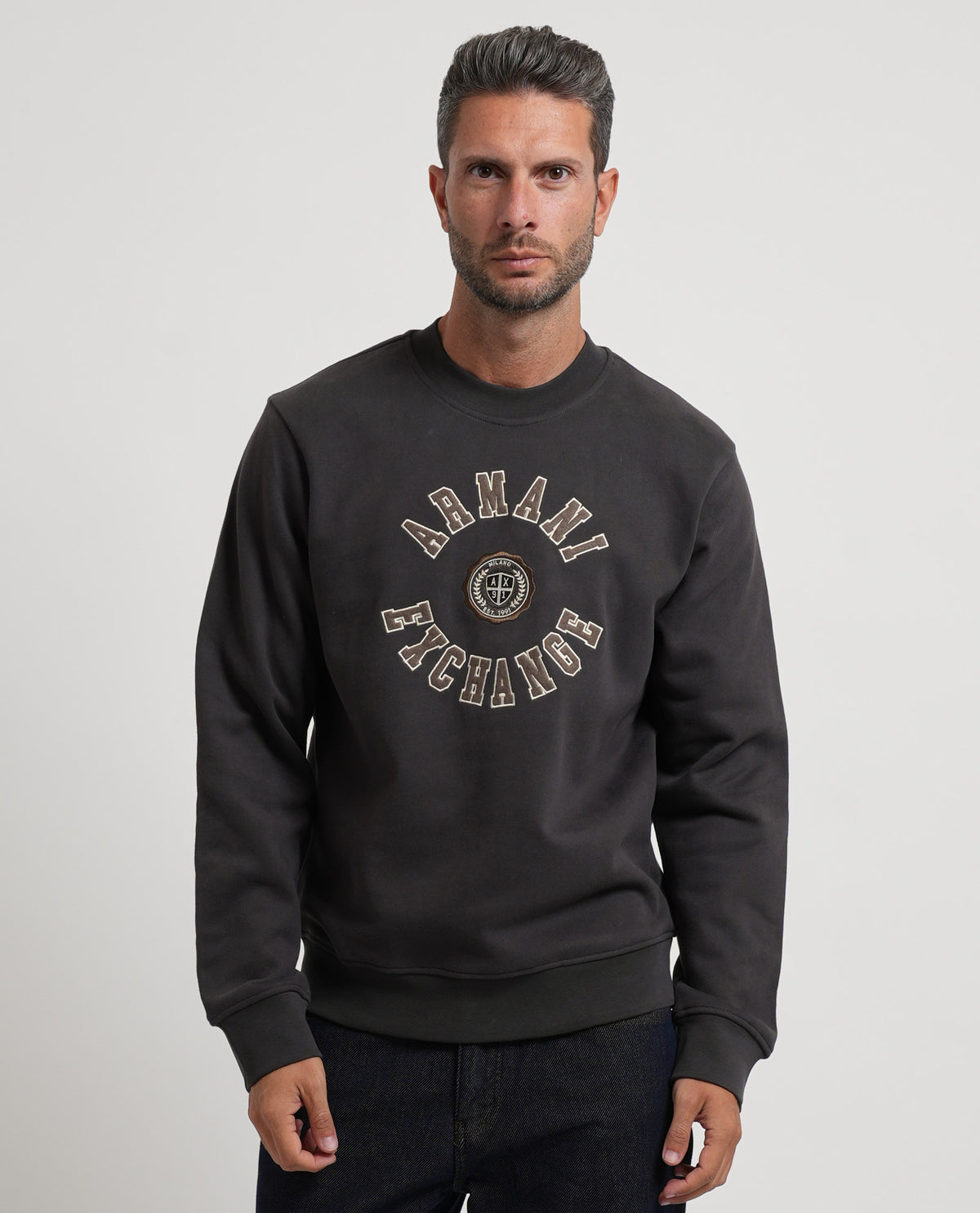 Felpa girocollo Armani Exchange con logo e bordi a costine 