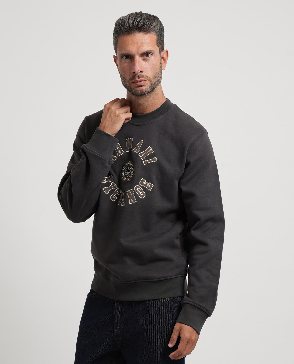 Felpa girocollo Armani Exchange con logo e bordi a costine 