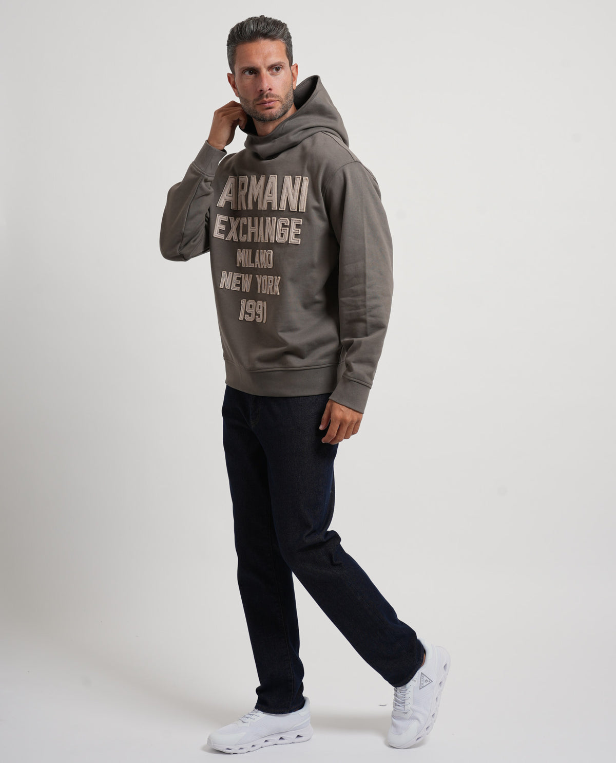 Felpa uomo AX con cappuccio e logo frontale 