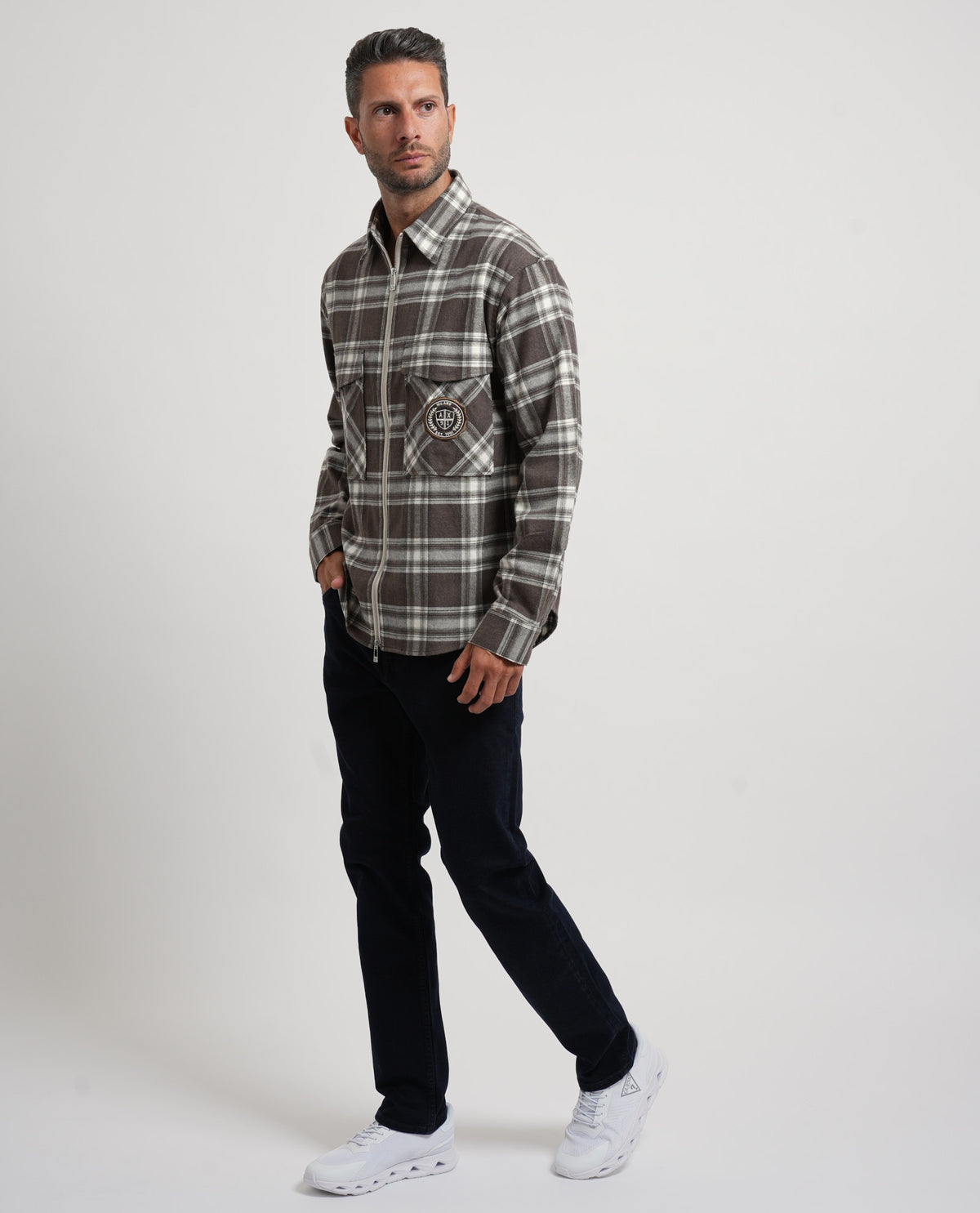 Camicia crossover uomo Armani in flanella a quadri 