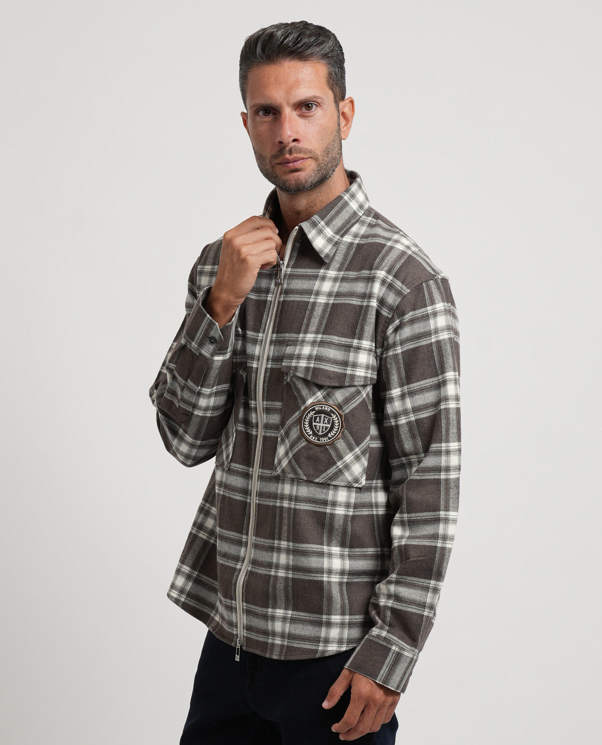 Camicia crossover uomo Armani in flanella a quadri 