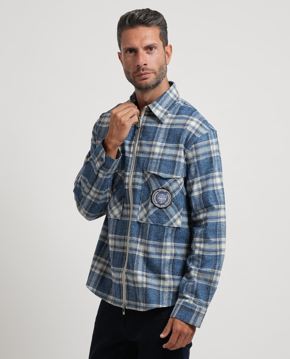 Camicia crossover uomo Armani in flanella a quadri 