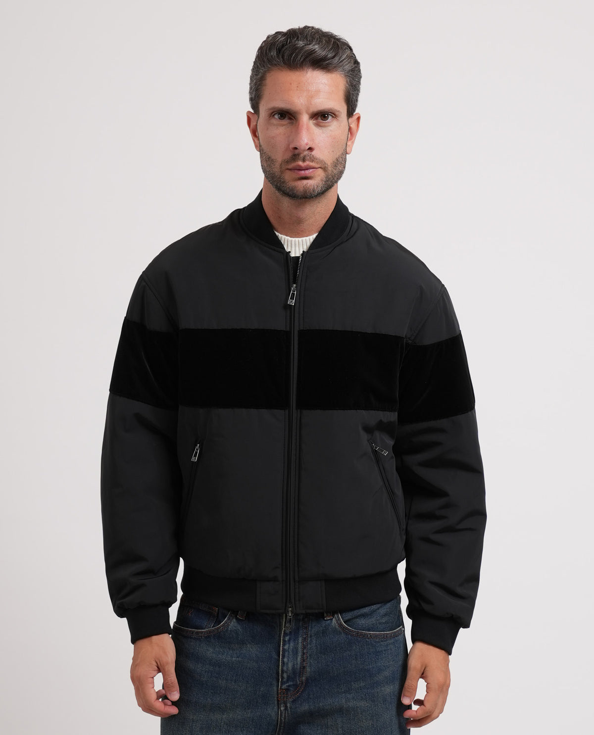 Giubbotto bomber Armani con banda in velluto 