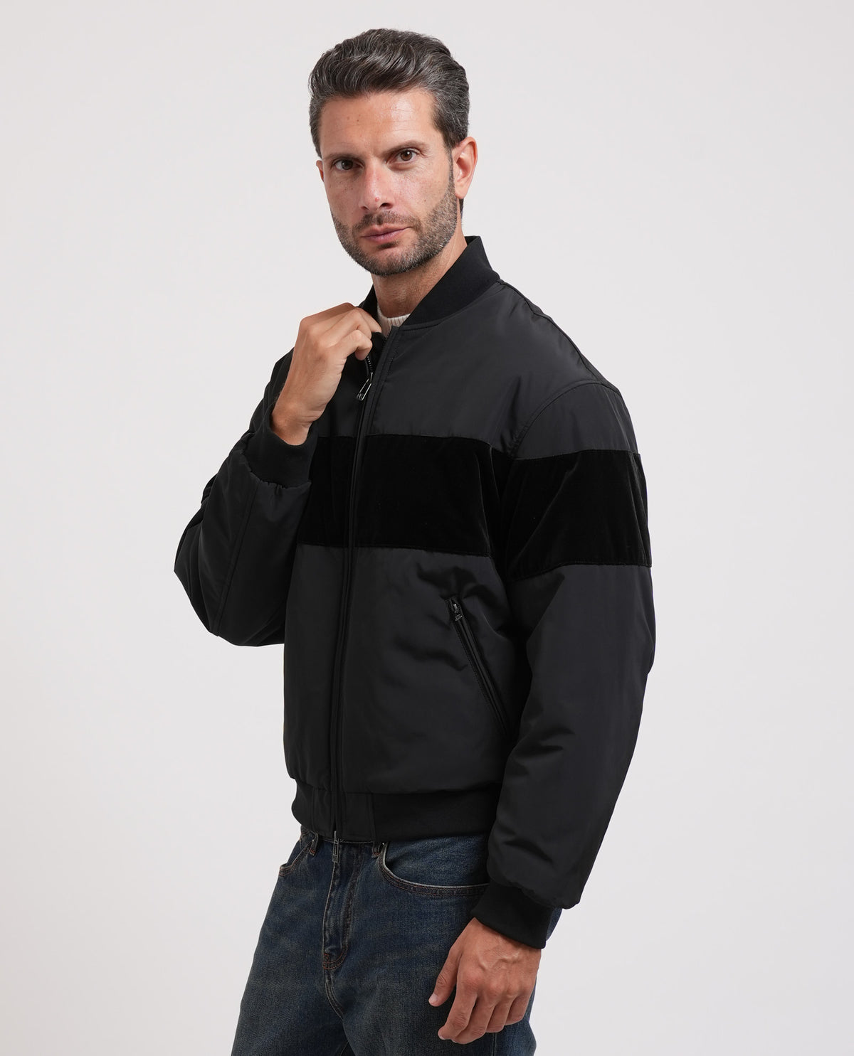 Giubbotto bomber Armani con banda in velluto 
