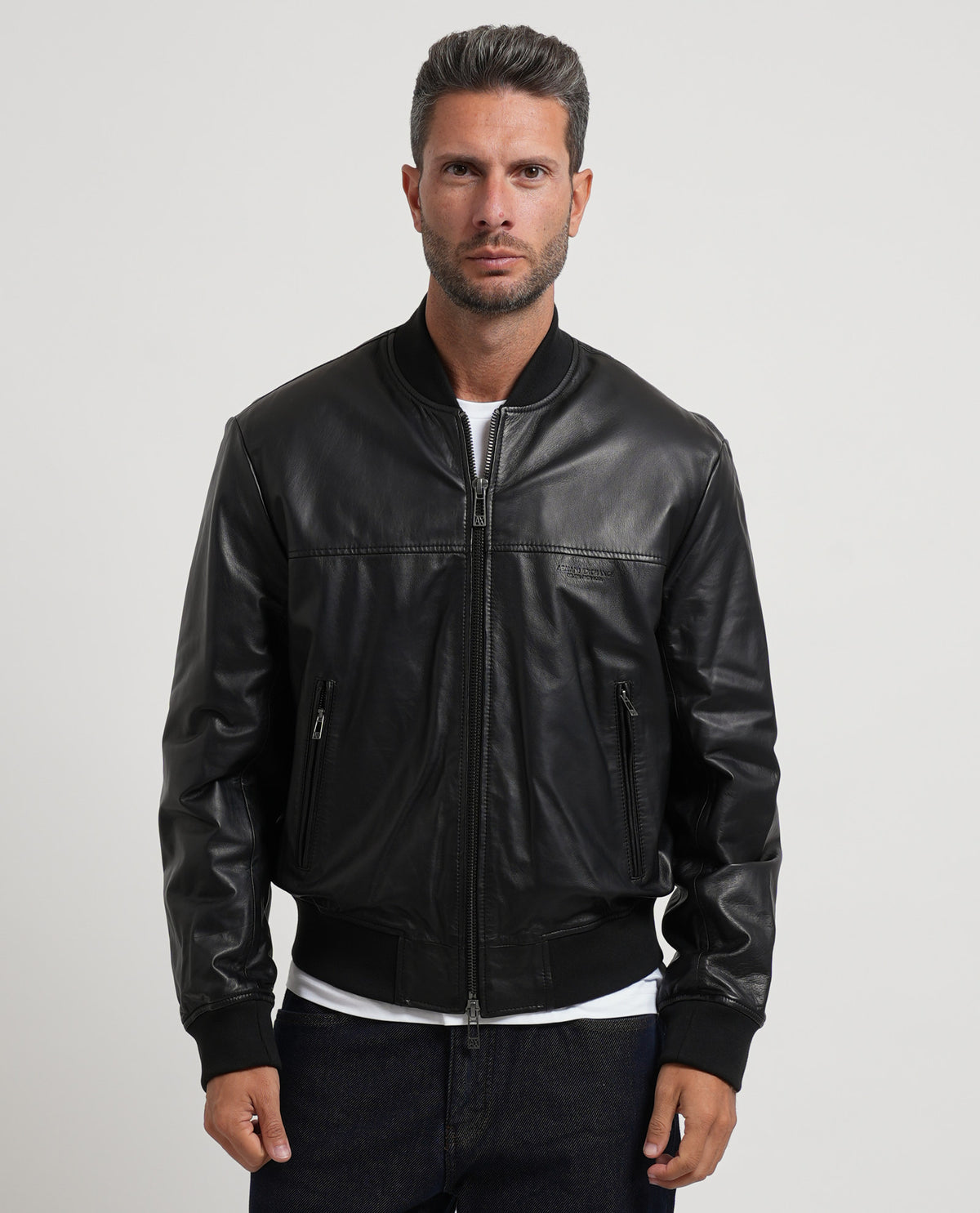 Giubbotto bomber uomo Armani Exchange in pelle con zip 
