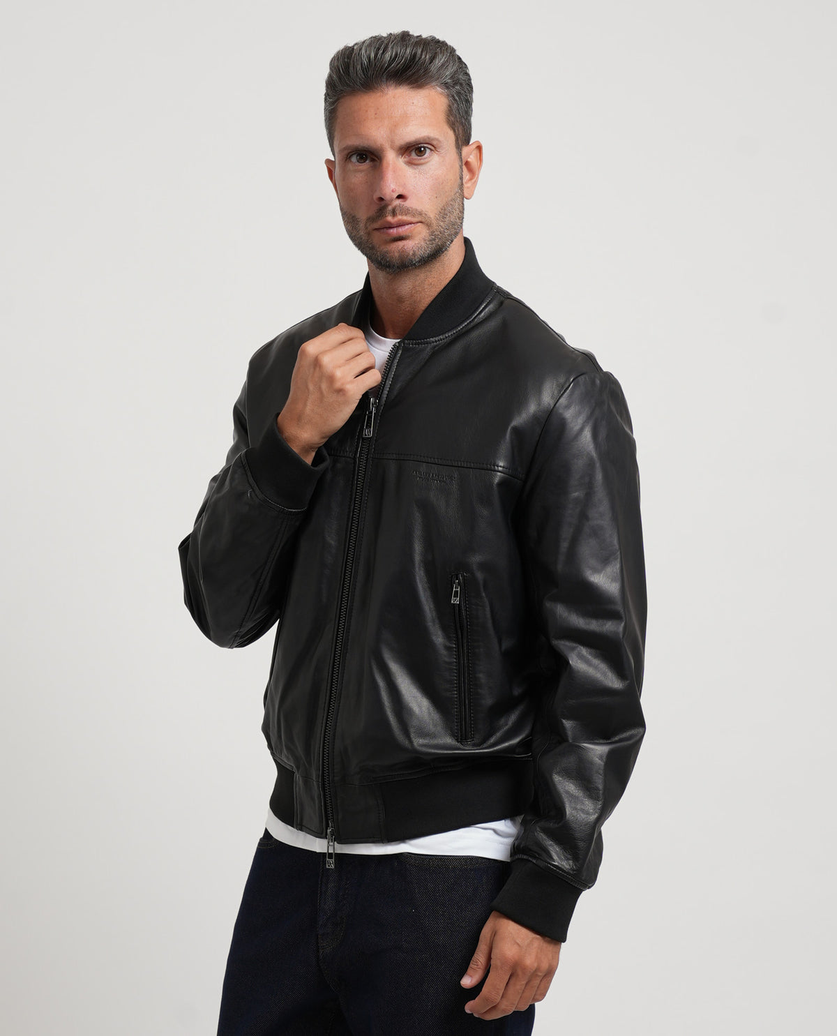 Giubbotto bomber uomo Armani Exchange in pelle con zip 