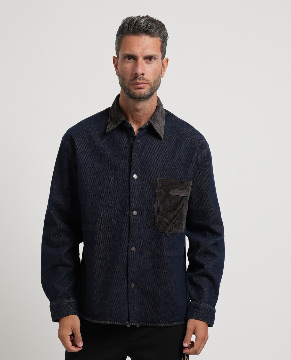 Camicia denim AX uomo con collo in velluto 
