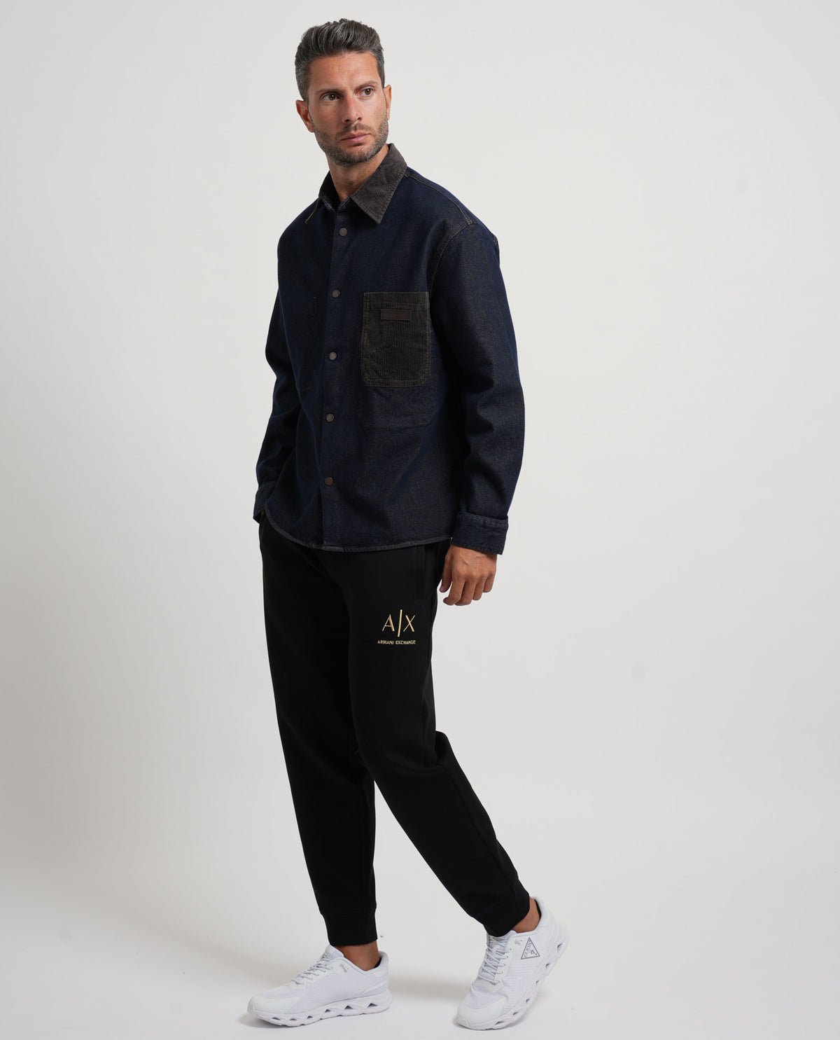 Camicia denim AX uomo con collo in velluto 