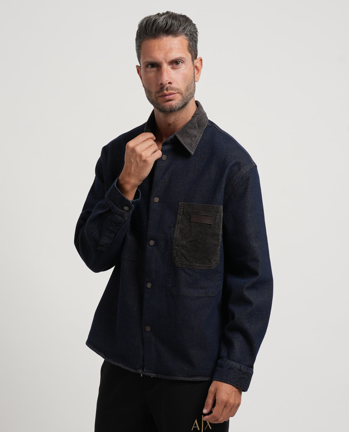 Camicia denim AX uomo con collo in velluto 