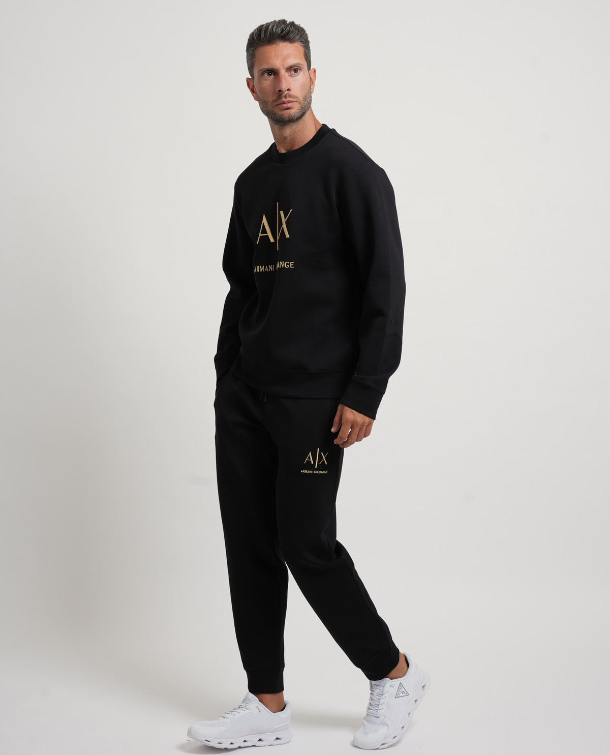 Felpa black e gold AX uomo girocollo in cotone 