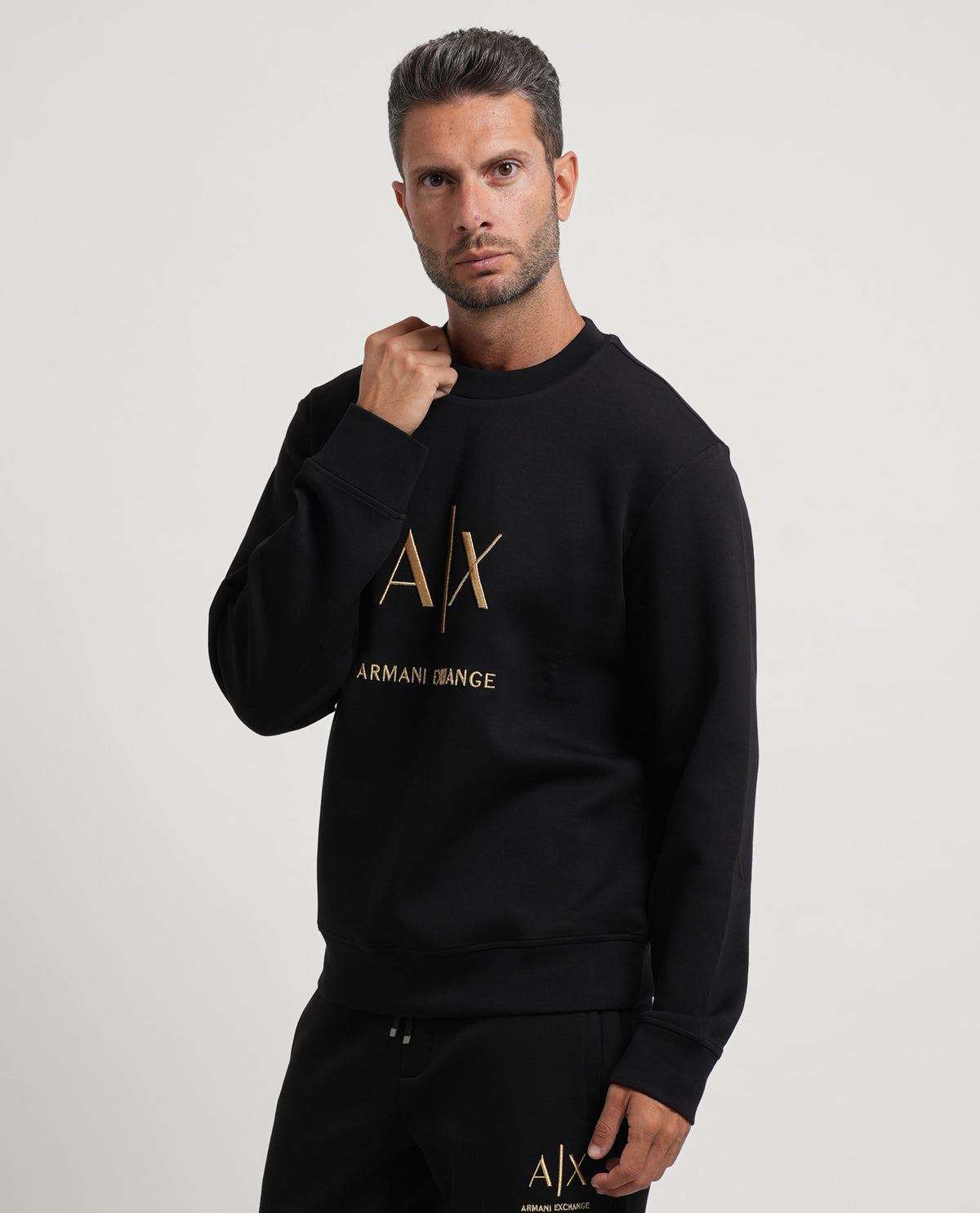 Felpa black e gold AX uomo girocollo in cotone 