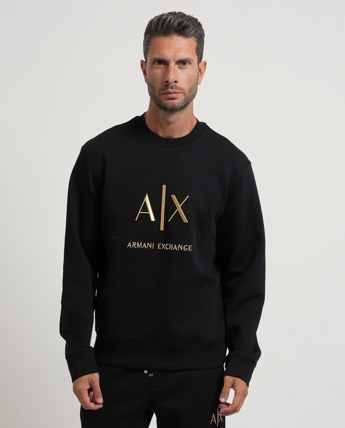 Felpa black e gold AX uomo girocollo in cotone 