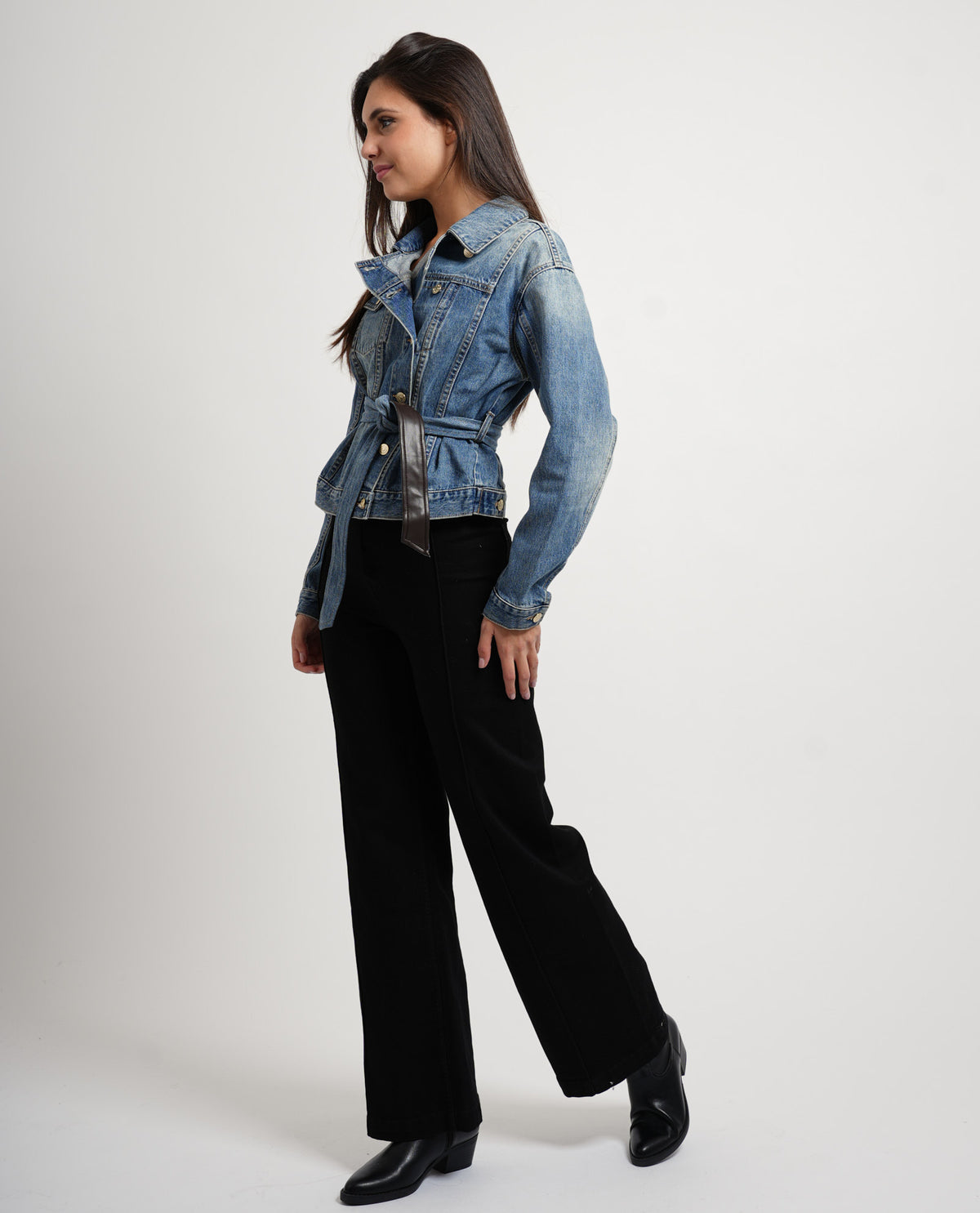 Giacca in denim rigido AX donna con cintura 