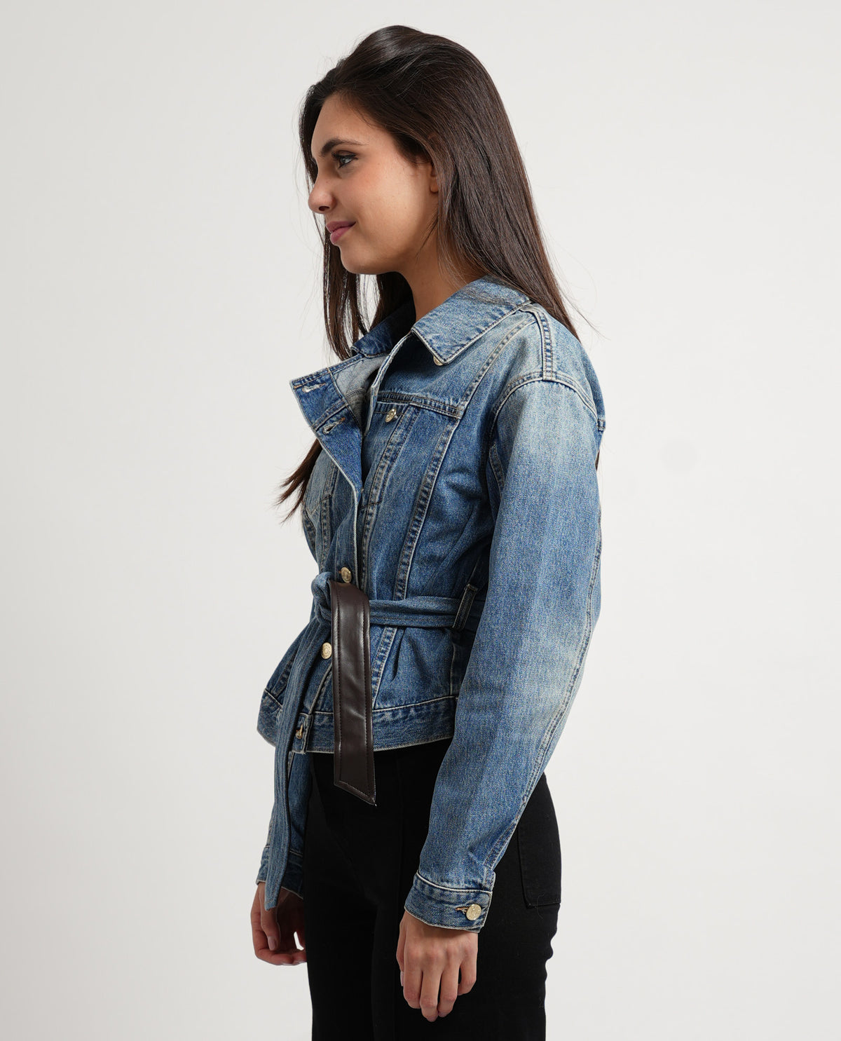 Giacca in denim rigido AX donna con cintura 
