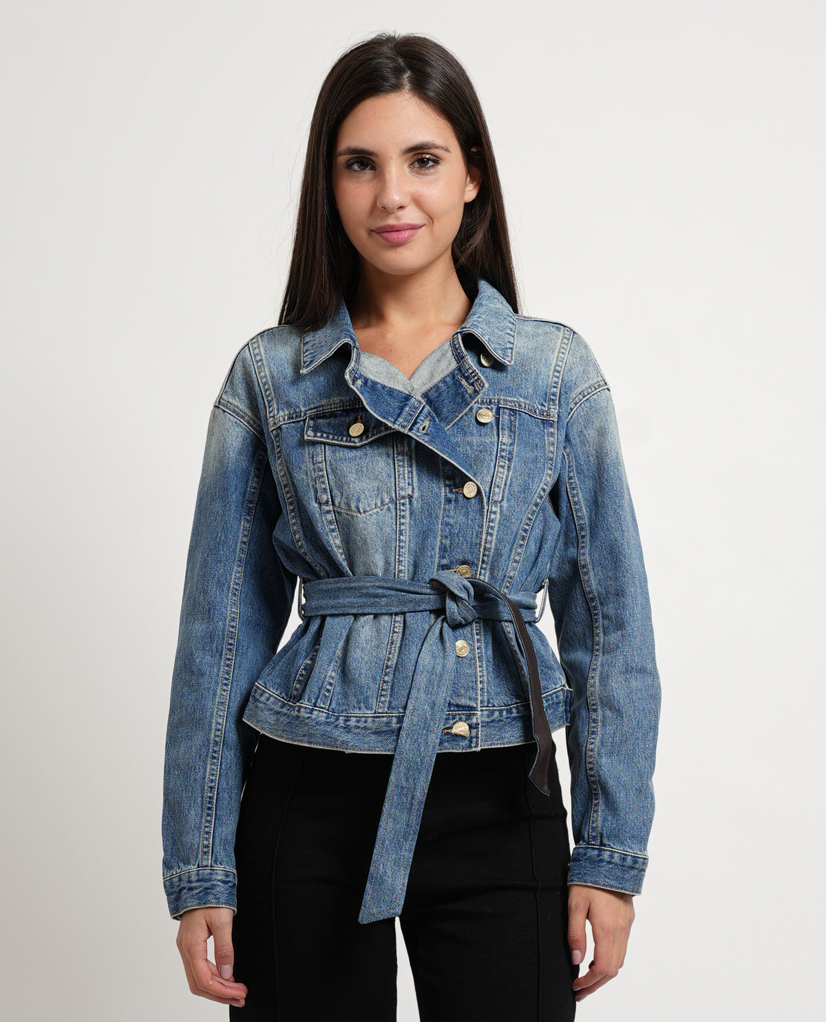 Giacca in denim rigido AX donna con cintura 