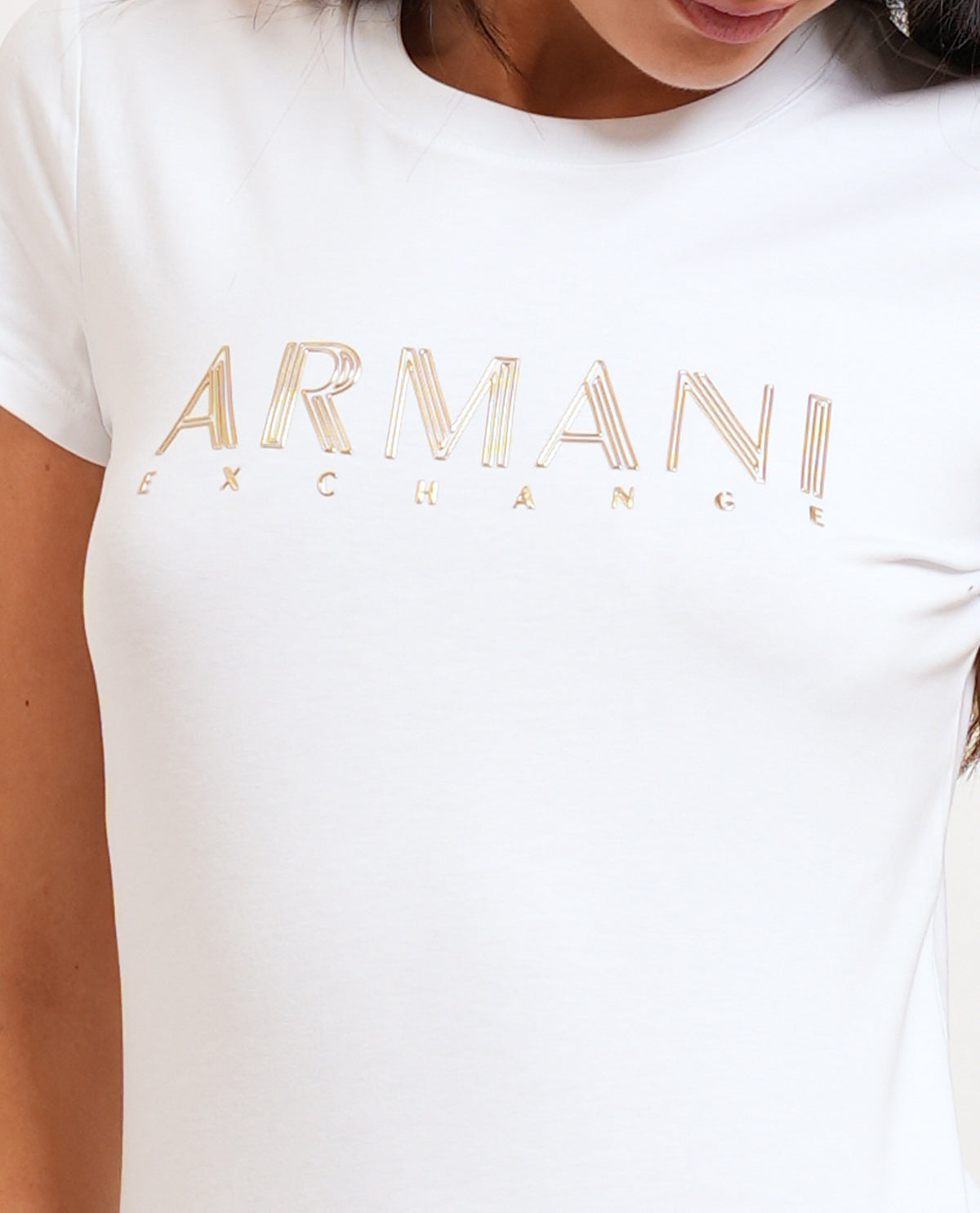 T-shirt donna Armani Exchange logo metallizzato 