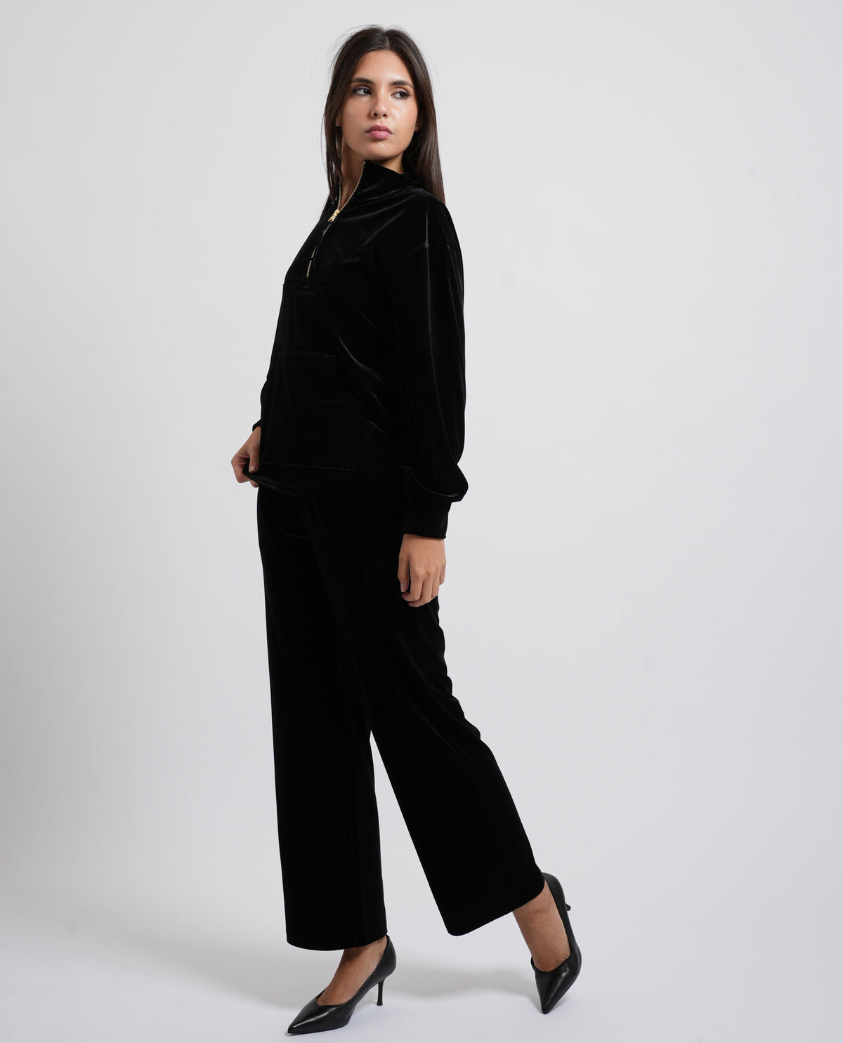 Pantaloni donna AX in velluto con vita elastica 