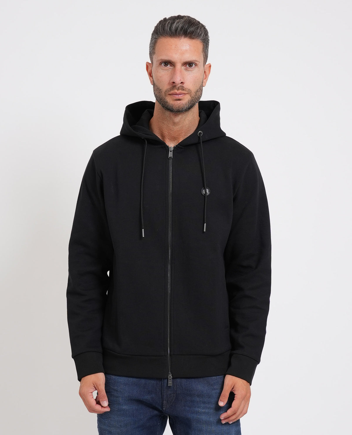 Felpa nera Boss uomo con cappuccio e logo 