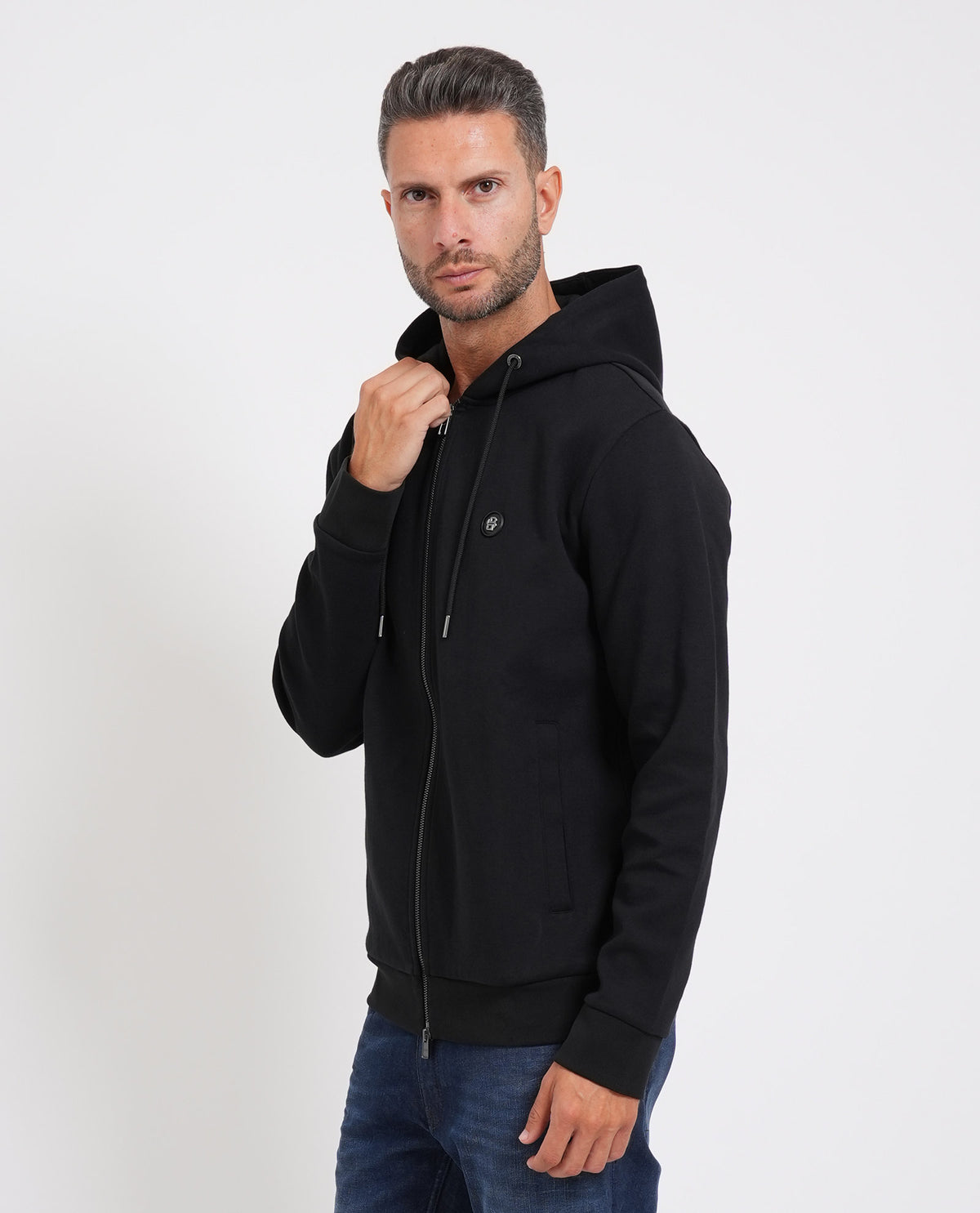 Felpa nera Boss uomo con cappuccio e logo 