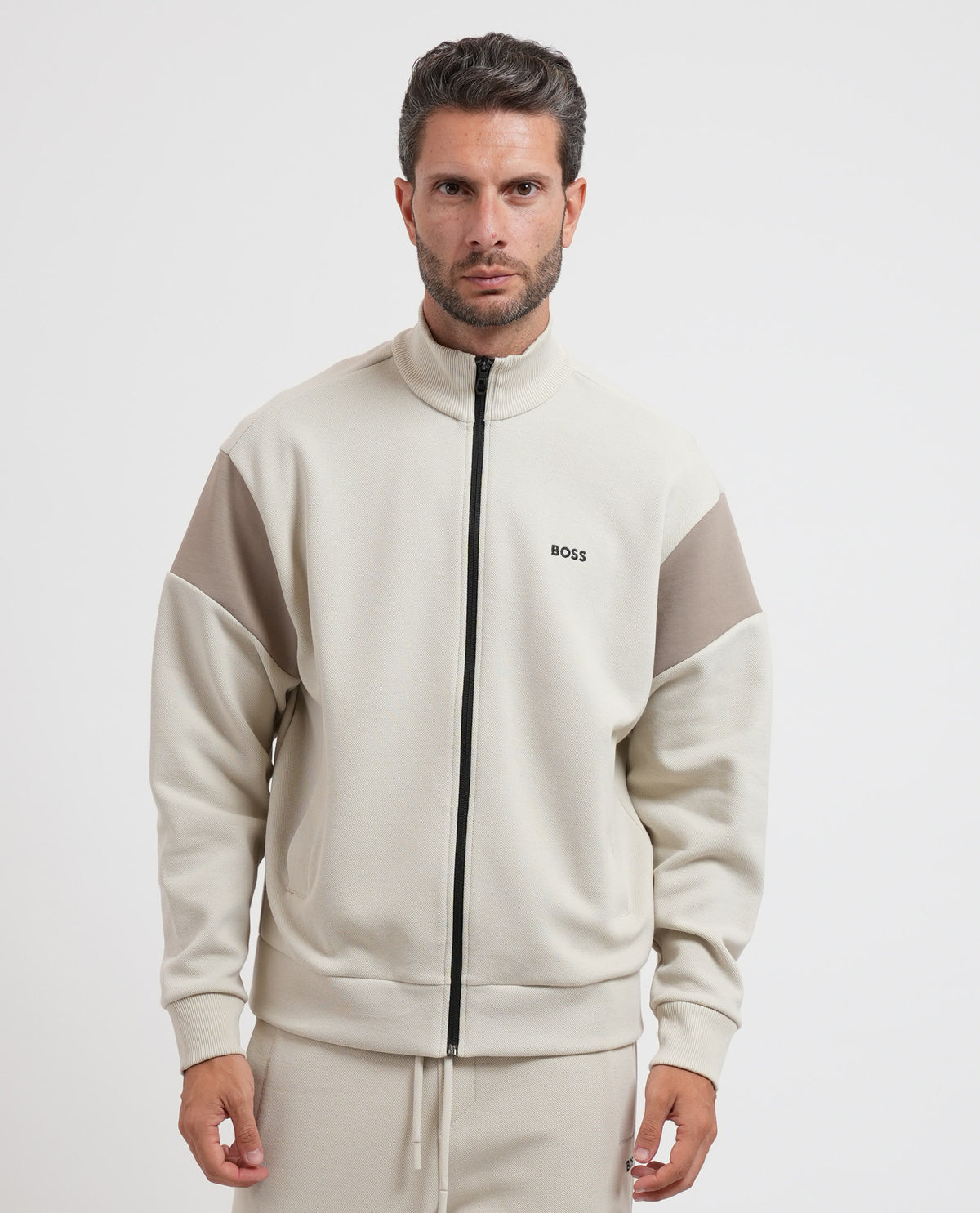 Felpa con zip Boss uomo in misto cotone 