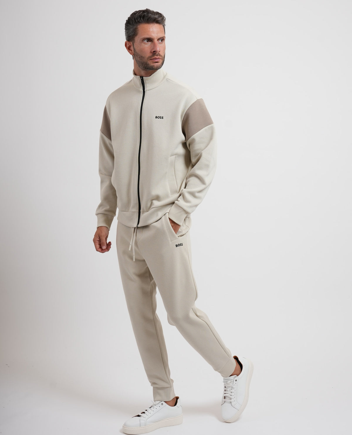Felpa con zip Boss uomo in misto cotone 