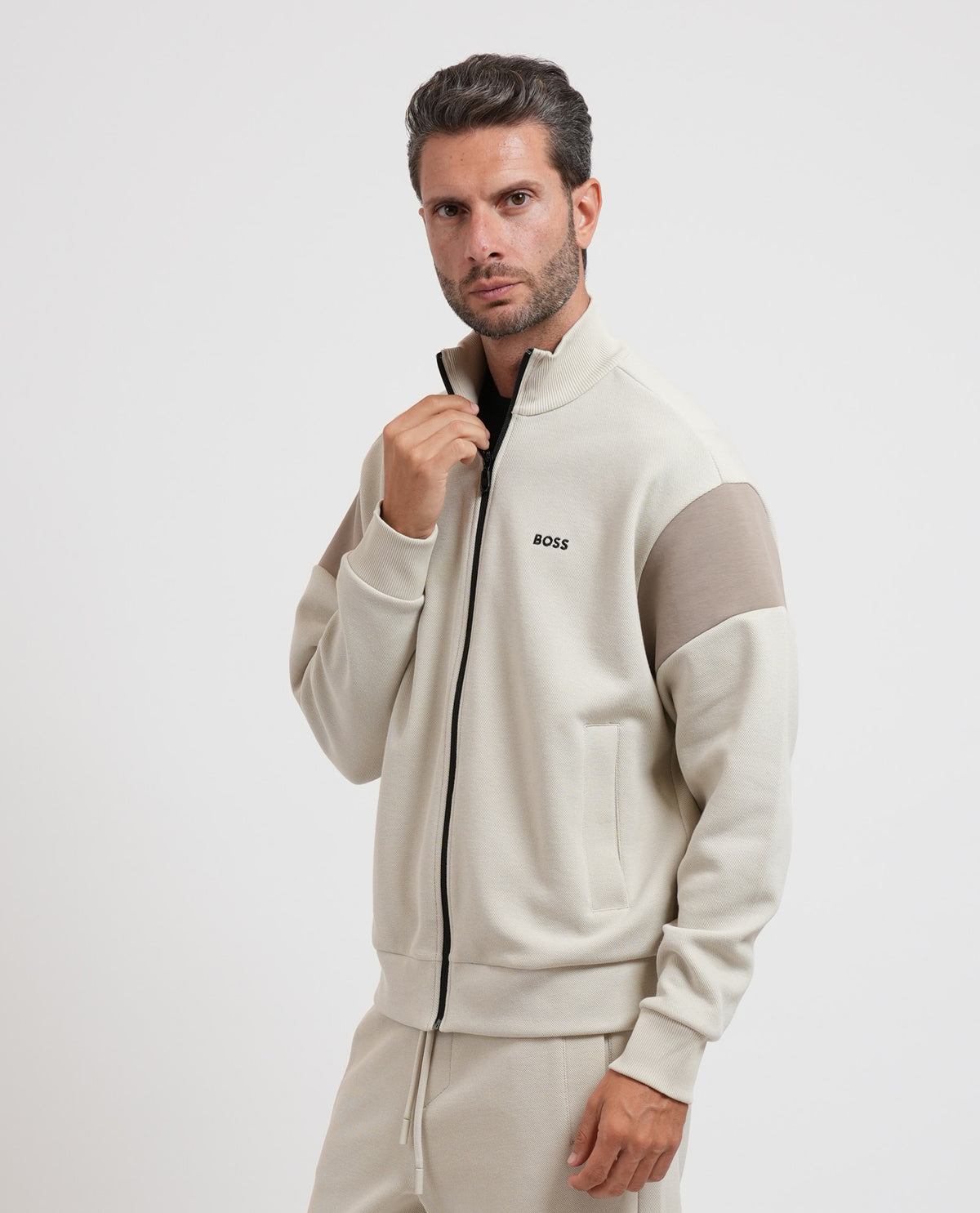 Felpa con zip Boss uomo in misto cotone 
