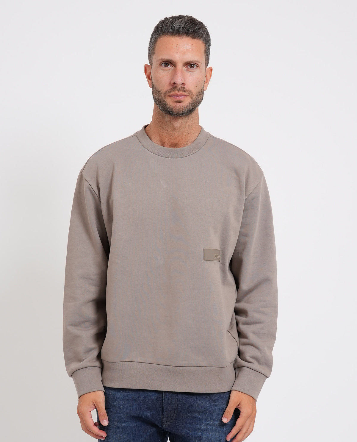 Felpa Boss uomo con targhetta logata<BR/> 