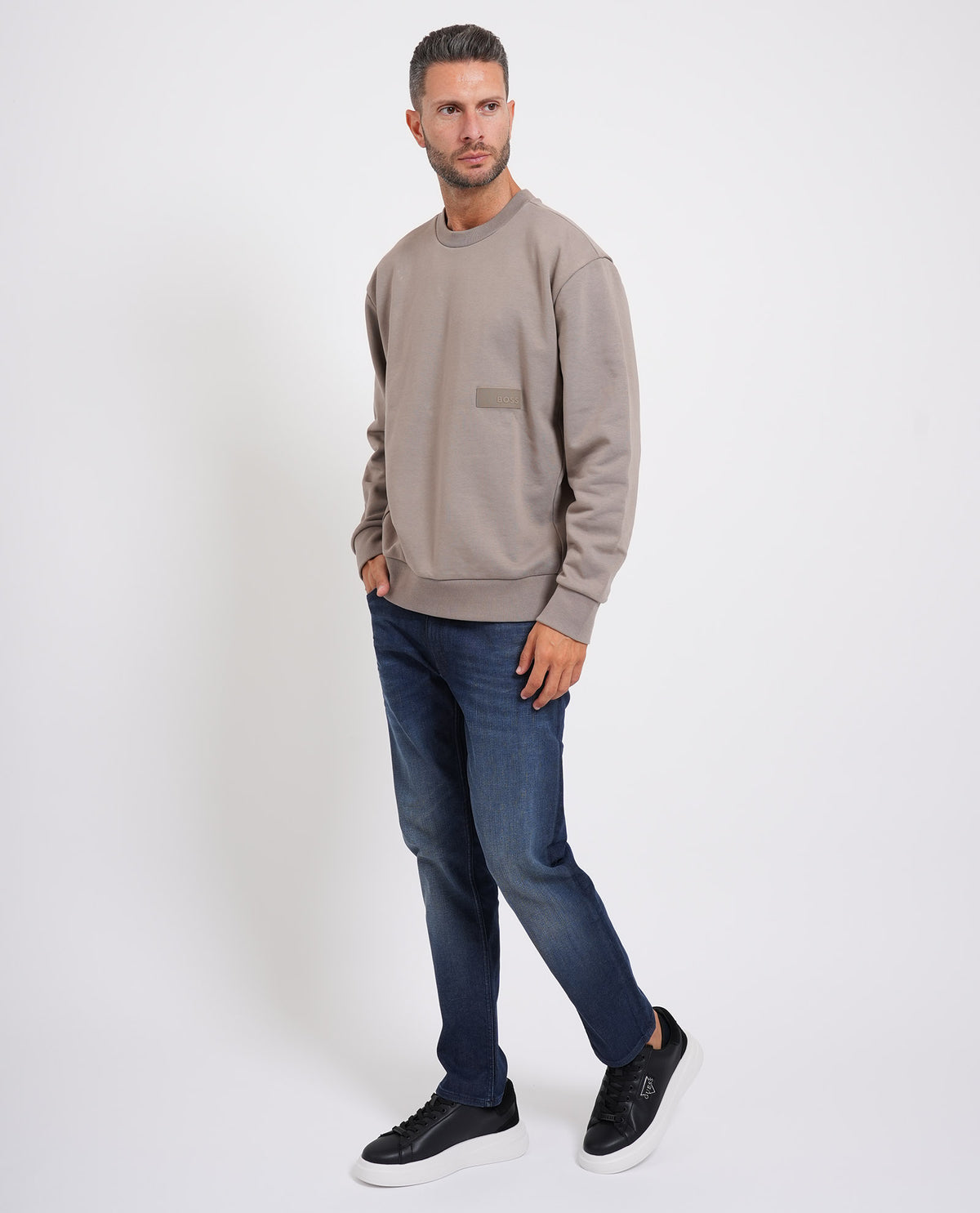 Felpa Boss uomo con targhetta logata<BR/> 