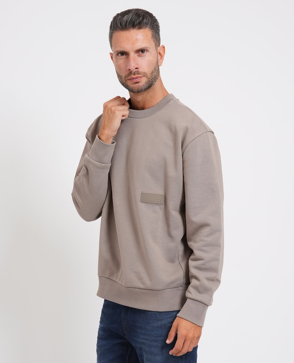 Felpa Boss uomo con targhetta logata<BR/> 