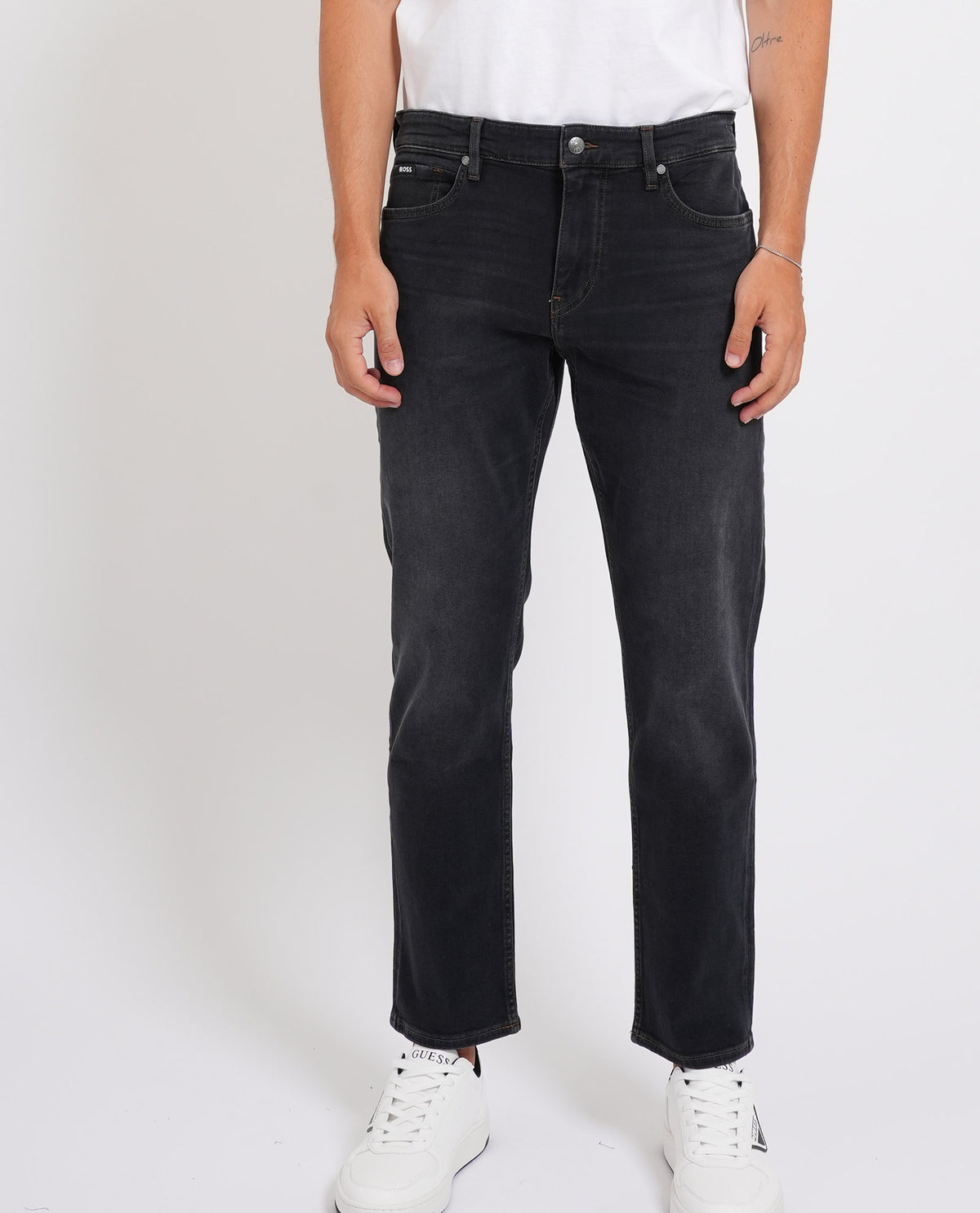 Jeans slim fit neri in misto cotone elasticizzato<BR/> 
