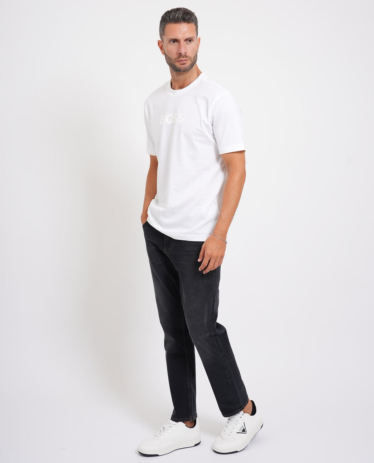 Jeans slim fit neri in misto cotone elasticizzato<BR/> 