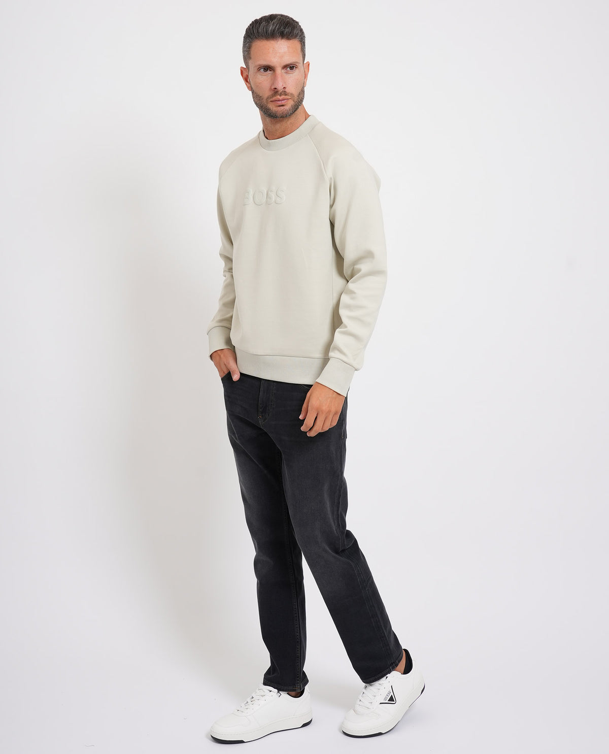 Felpa girocollo Boss uomo con logo<BR/> 