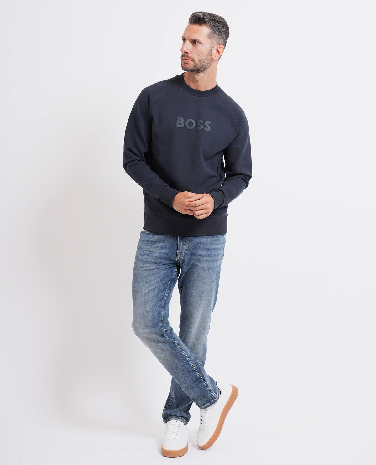 Felpa girocollo Boss uomo con logo 