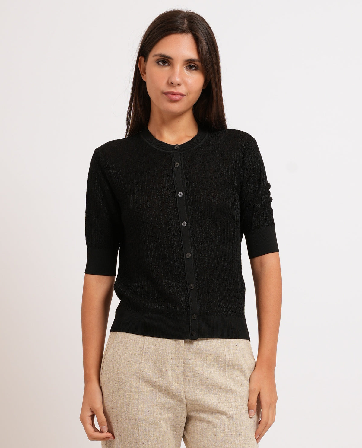 Maglione donna Boss con bottoni e maniche corte 