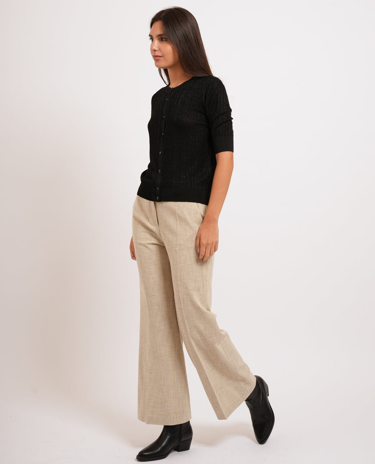 Maglione donna Boss con bottoni e maniche corte 