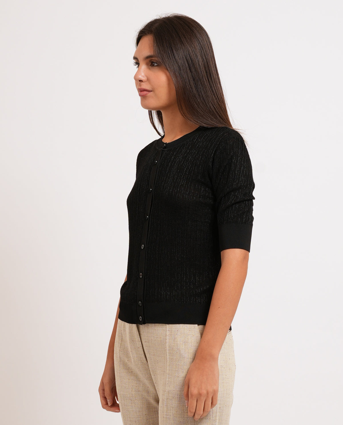 Maglione donna Boss con bottoni e maniche corte 