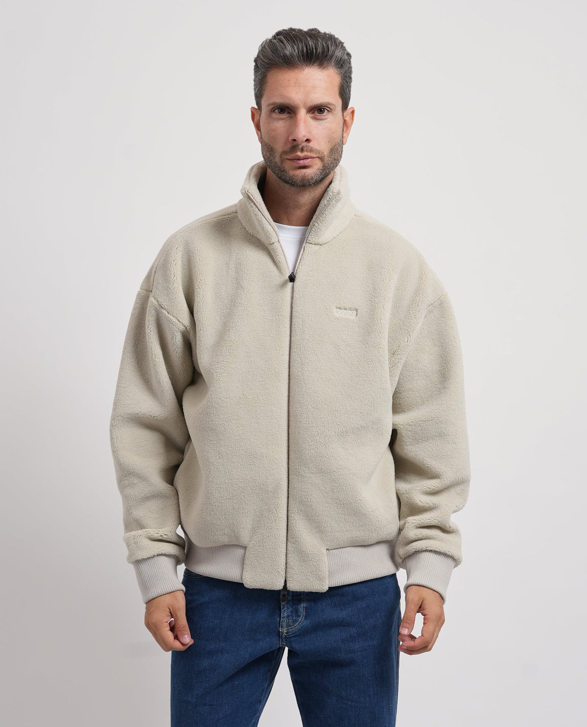 Felpa con zip in pile effetto peluche Boss uomo 