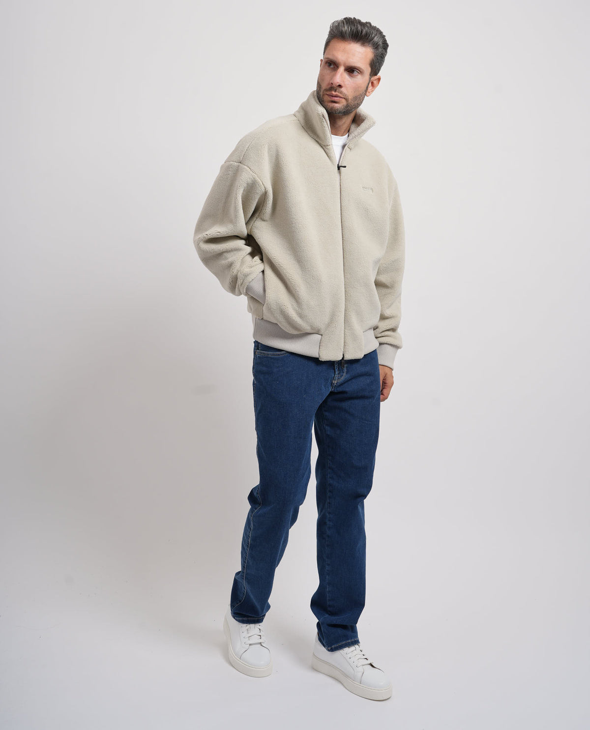 Felpa con zip in pile effetto peluche Boss uomo 