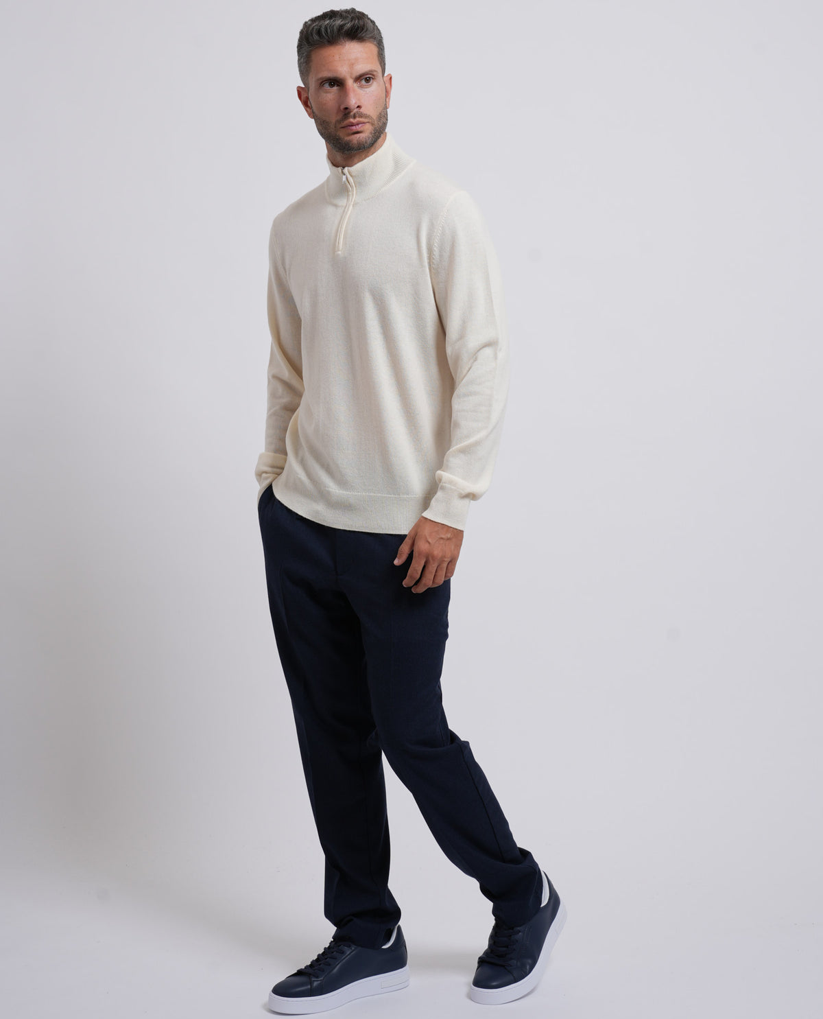 Maglione con zip Boss uomo in lana e cashmere 
