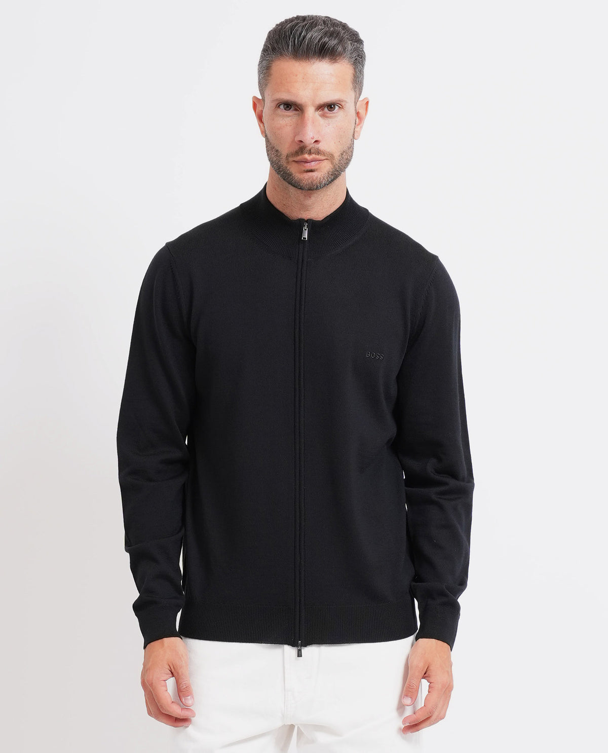 Cardigan uomo Boss fullzip e con logo ricamato 