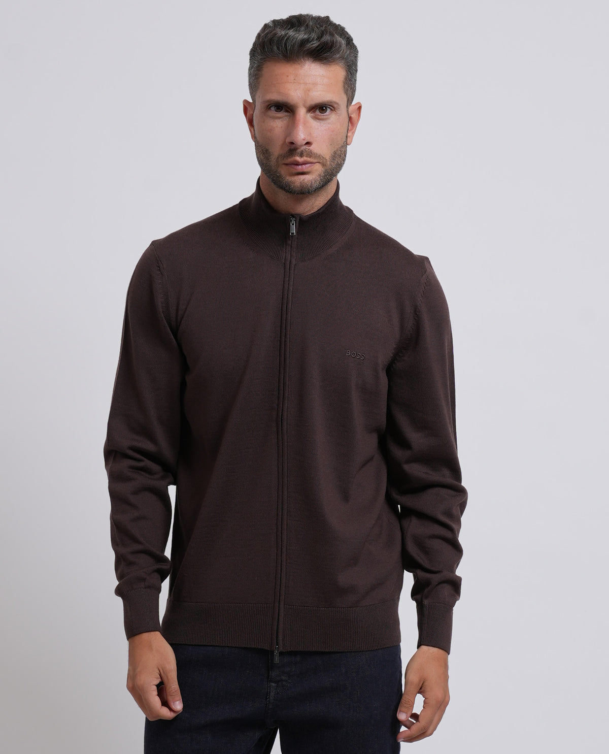Maglione uomo Boss fullzip e con logo ricamato 