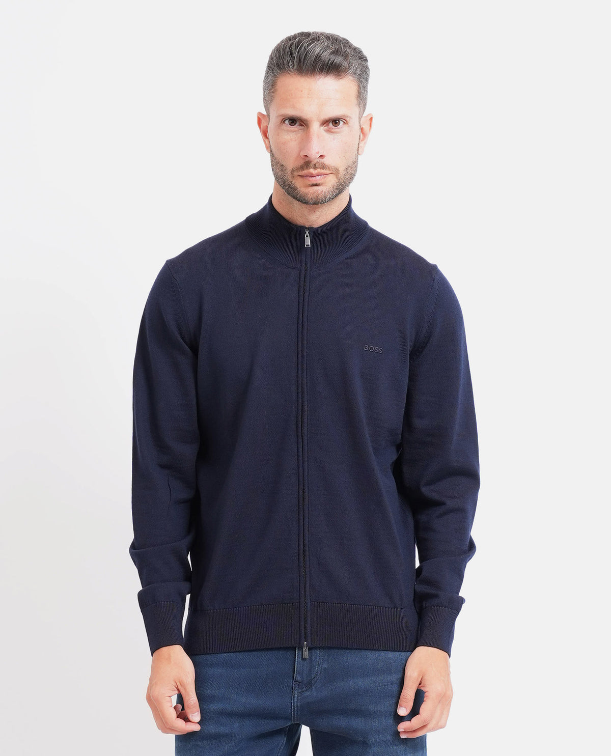 Cardigan uomo Boss fullzip e con logo ricamato 