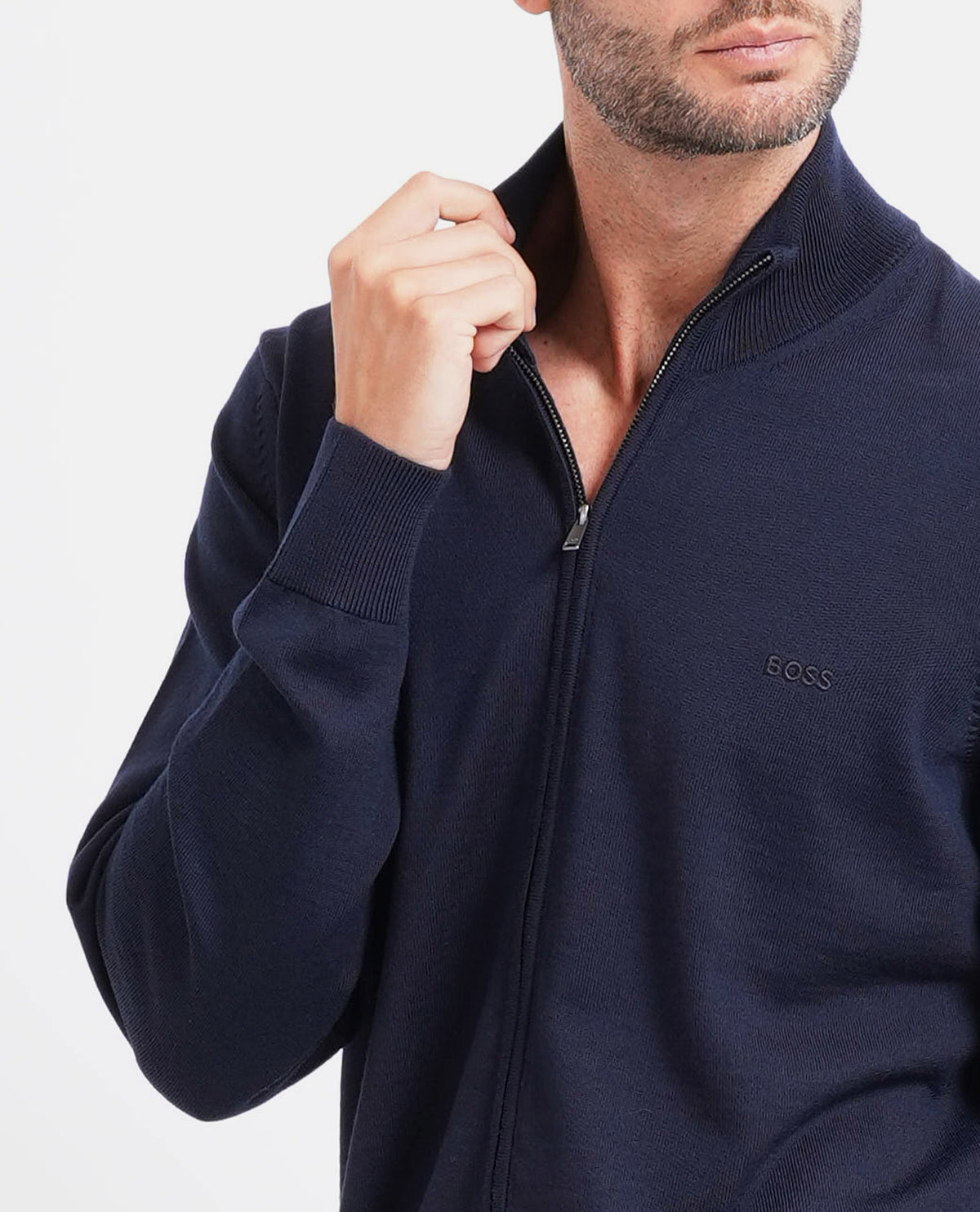 Cardigan uomo Boss fullzip e con logo ricamato 