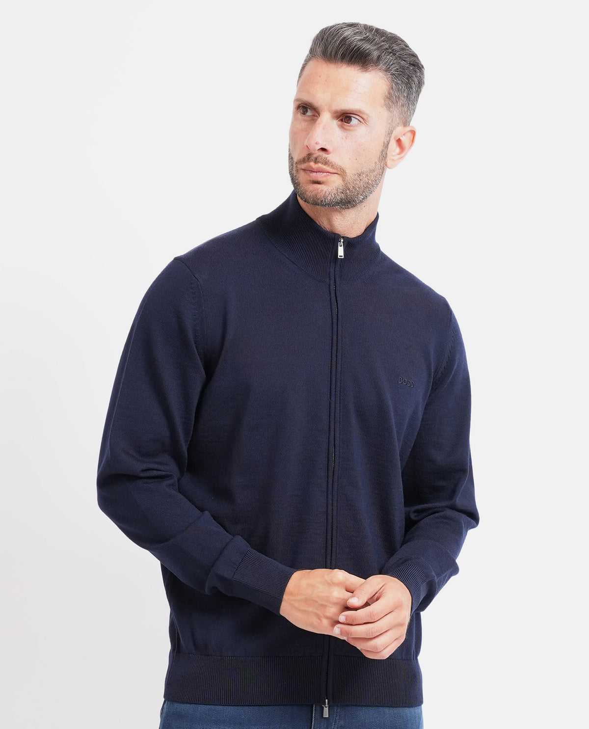 Cardigan uomo Boss fullzip e con logo ricamato 