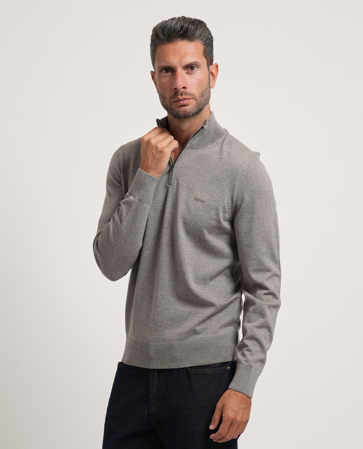 Maglione uomo Boss in lana con mezza zip 