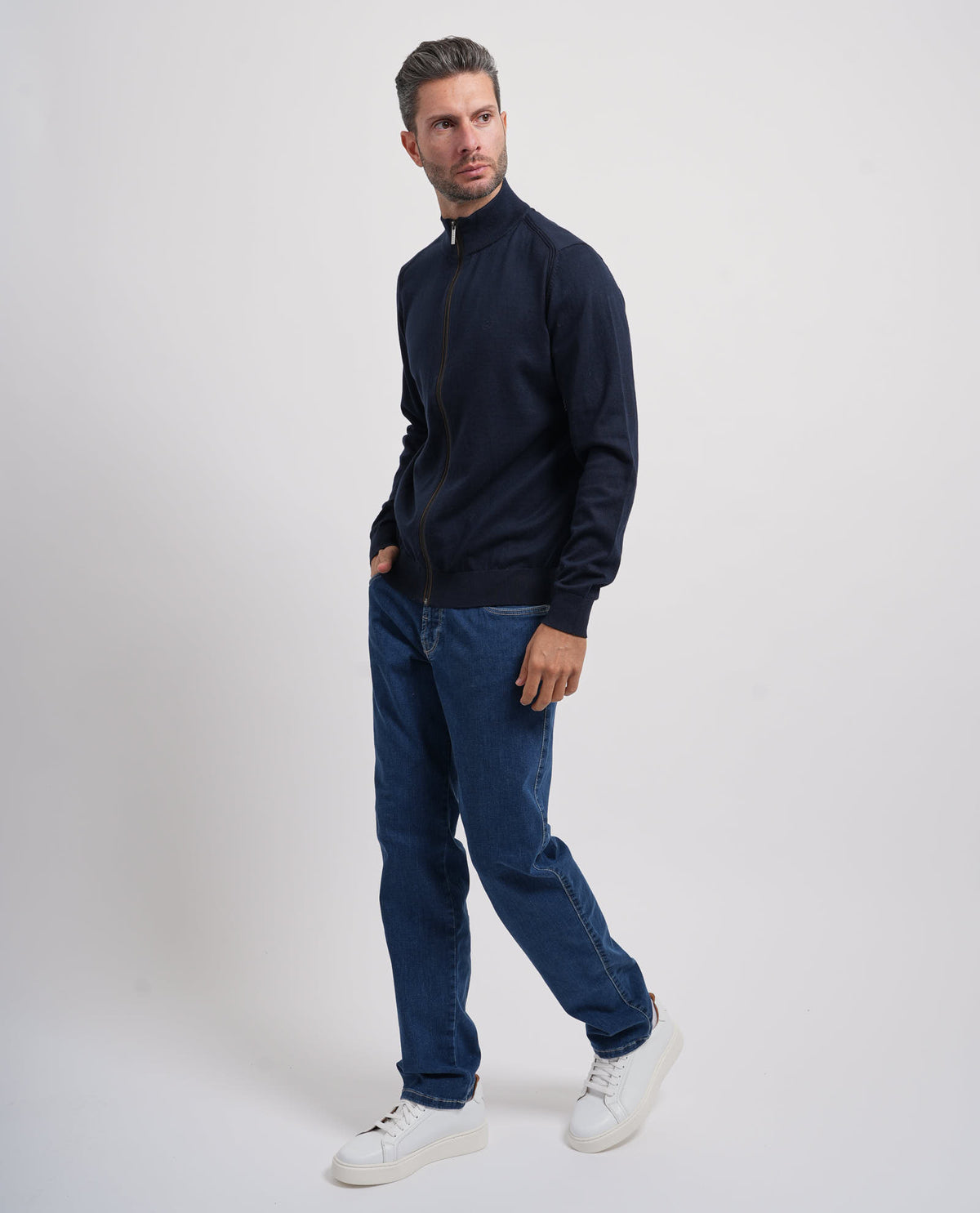 Maglione uomo Bugatti fullzip in cotone e cashmare 
