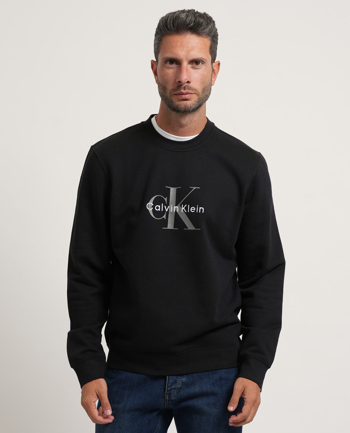Felpa in spugna di cotone con monogramma Calvin Klein 